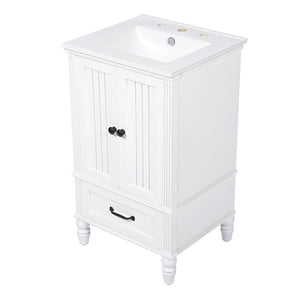 English Elm 20" Bathroom Vanity with Sink Modern MDF Cabinet with Ceramic Top, Drawer, Magnetic Door Stopper White N725P195132K