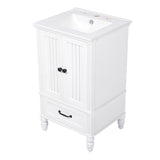 English Elm 20" Bathroom Vanity With Sink, Bathroom Cabinet With Two Doors, Magnetic Door Stopper and Adiustable Foot Pads, A Drawer, White