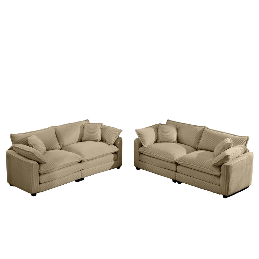English Elm Modern Two-Piece Fabric Sofa Set - Stylish Tan Corduroy 2-Seater Design With Cloud-Like Comfort! W714S00792