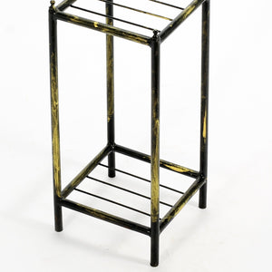 English Elm 17" Gray Stone Slab 2 Tier Plant Stand – Black & Gold Cast Metal, 3-Clover Top, Durable Powder-Coat Finish B072115990