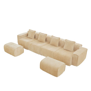 English Elm Streamlined Modular U-shape Sectional Velvet Sofa with Cloud Comfort and Movable Ottomans Light Camel W3041S00356