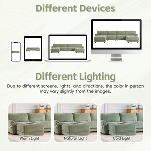 English Elm [video]142" Chenille U-shape Sectional Sofa with Usb Charging Ottoman Petal Arms 6 Seat N723S8038F