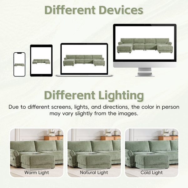 English Elm [video]142" Chenille U-shape Sectional Sofa with Usb Charging Ottoman Petal Arms 6 Seat N723S8038F