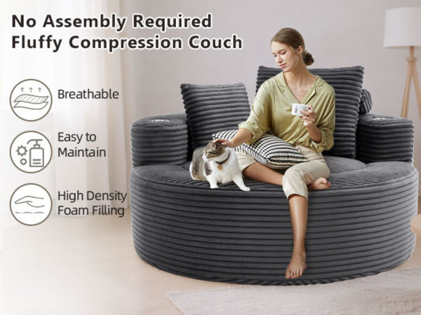 English Elm Round Cloud Sectional Sofa Bed with Memory Foam Cushions for Studio Living Spaces Dark Grey W3224P444286