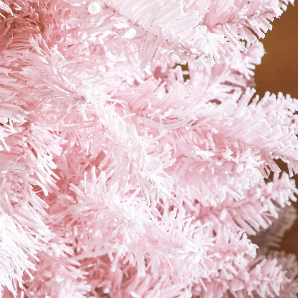 English Elm Pink Flocked Pencil Christmas Tree with Warm White Led Lights for Small Spaces T3971P400682