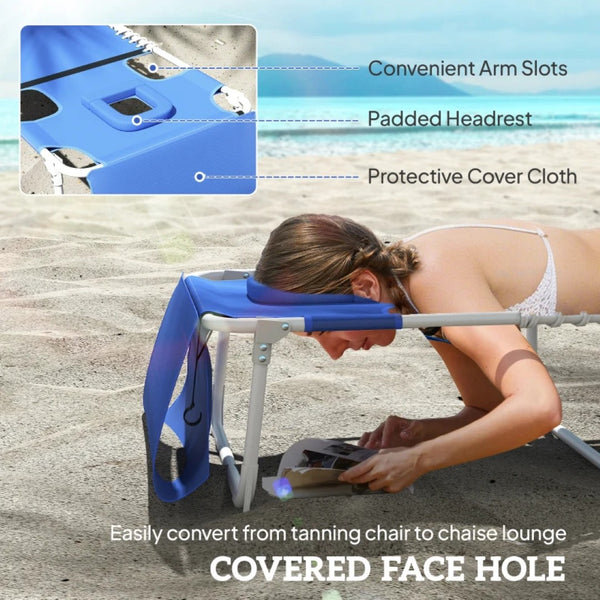English Elm Pool Tanning Lounger with Face Hole Prone Rest Mesh Seat and Folding Side Table T3971P481186