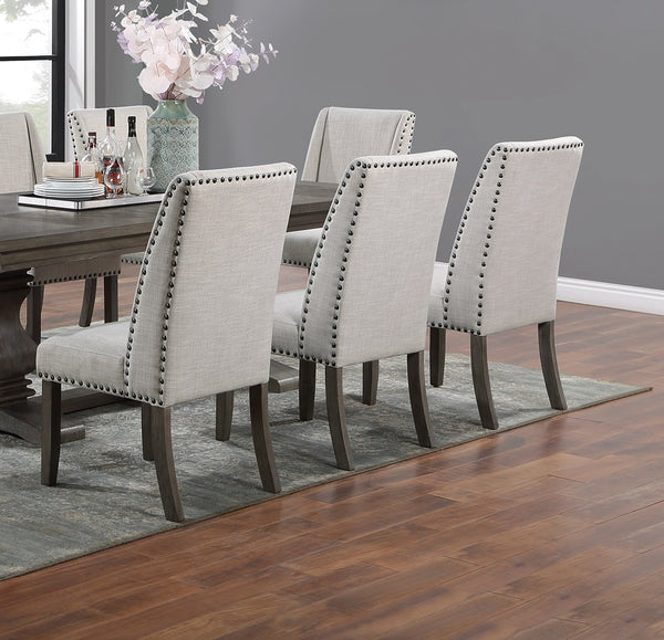 English Elm Traditional High-Back Dining Chairs with Bronze Nailhead Trim, Upholstered Comfort and Solid Wood Legs Oak 44 L x 24 W x 21 H B011P203558