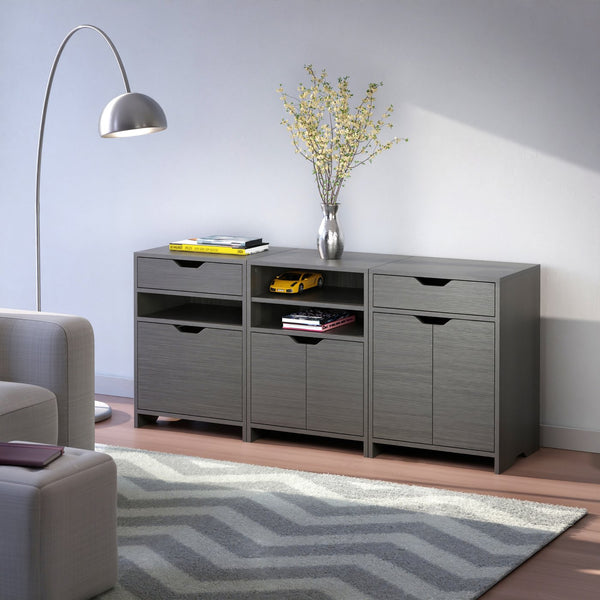 Winsome Wood Nova 3-piece Storage Cabinet Set In Charcoal - Stylish & Versatile Organization For Home Office Spaces Charcoal Composite Wood 16333-winsome-wood