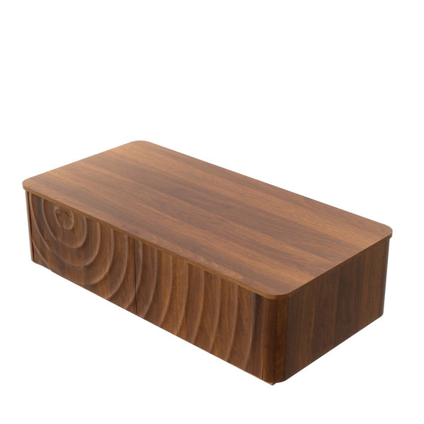 English Elm 47'' Spiral Grain Coffee Table Two Drawer Storage Mid Century Farmhouse Living Room Walnut Brown W2263P412386