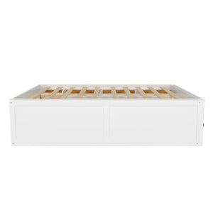 English Elm Queen Storage Platform Bed with Led Lighting Bookshelf Display Cabinet and Pull-out Drawer White+Natural N820S00078K