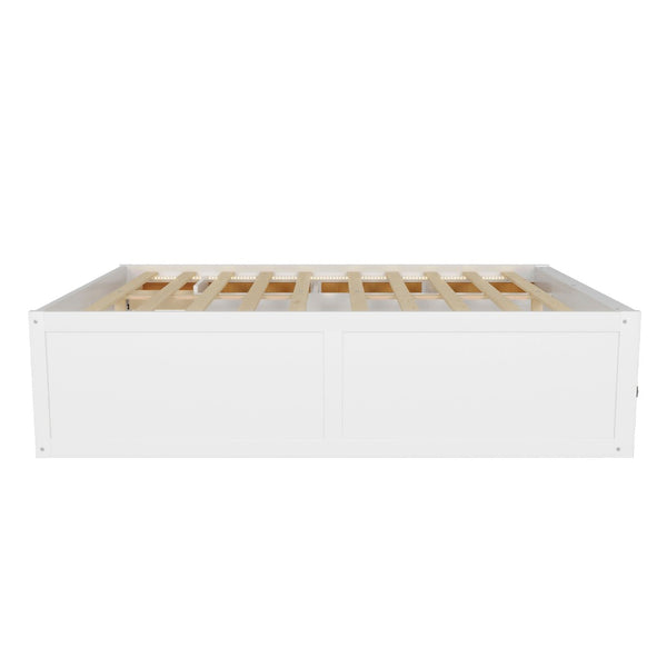 English Elm Queen Storage Platform Bed with Led Lighting Bookshelf Display Cabinet and Pull-out Drawer White+Natural N820S00078K