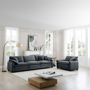 English Elm Mid-Century Modern Sofa Set: Stylish 3-Seater & Single Seat With Pillows For Cozy Living Spaces W714S00756