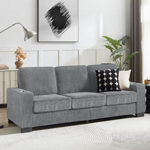 English Elm 83.86"Corduroy comfy sofa with resilient sponge & spring cushions, stylish modern 3-seater for living spaces Gray W1359P215066