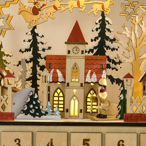 English Elm Light up Wooden Advent Calendar Village with 24 Drawers and Led Glow for Holiday Decor T3971P414382
