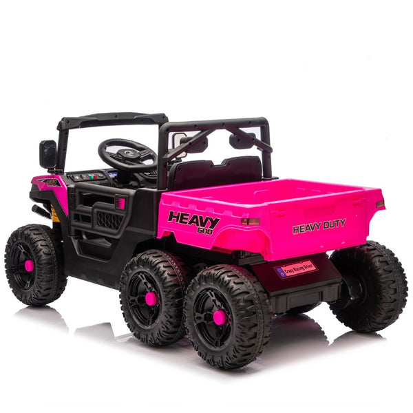 English Elm 24v Electric Kids Dump Truck 4wd Six Wheel Ride on with Remote Suspension Cargo Bucket Pink W1578P380845