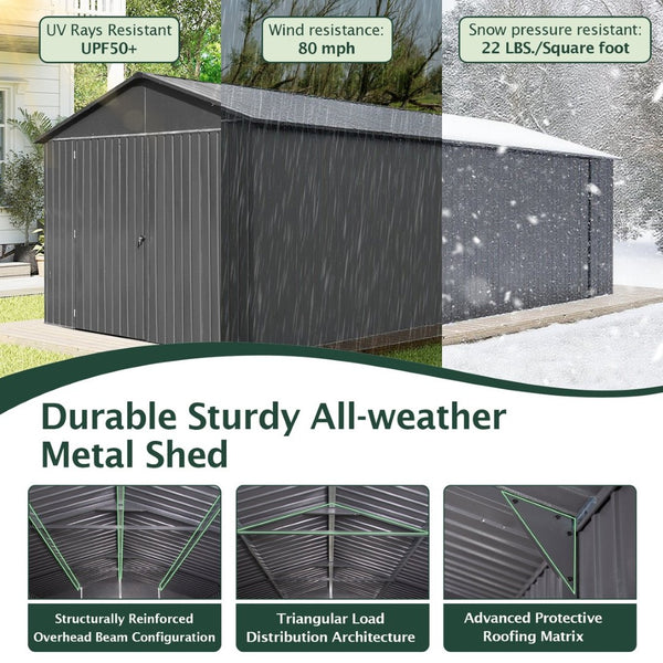 English Elm 12x15ft Outdoor Steel Carport Shed with Lockable Doors and Weather Resistant Frame W1859P382847