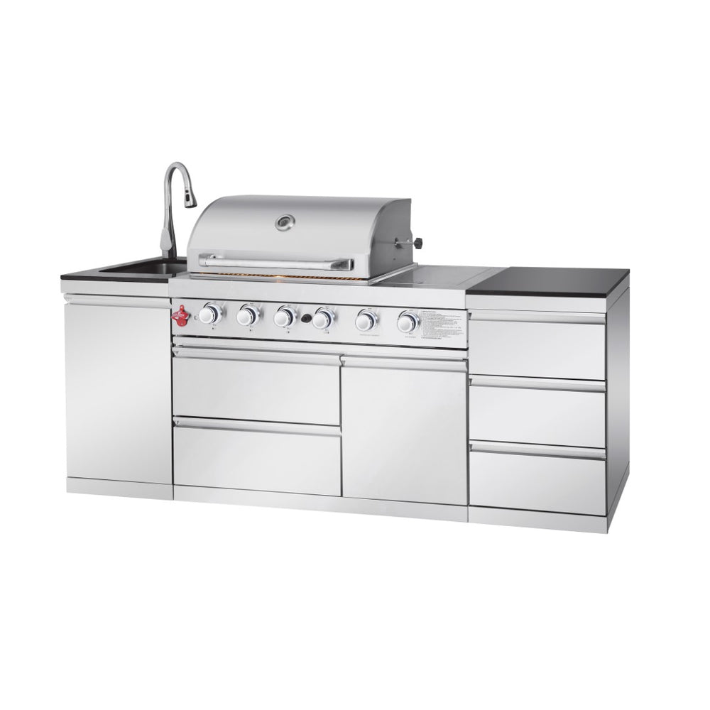English Elm Outdoor Kitchen Island Grill Station 304 Steel 71500 Btu Propane with Sink W5007S00005