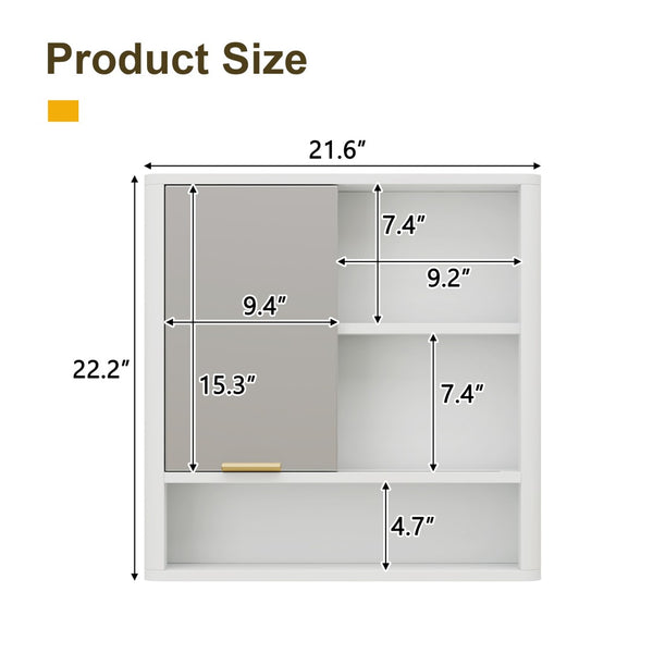 English Elm Modern Wall Mounted Mirrored Medicine Cabinet with Open Shelves Gold Hardware Bath W3875P379308