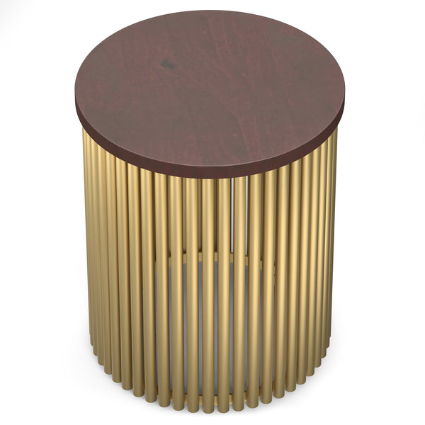 English Elm Demy Accent Table with Sustainable Mango Wood Top and Slatted Metal Base — Compact, Durable Style Dark Brown B136P158992
