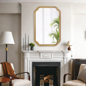 English Elm Natural Solid Wood 24x36 Rounded Corner Decorative Mirror with Tempered Glass, Rustic Elegance W2203P389110