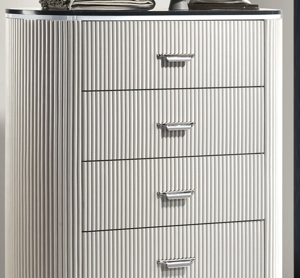 English Elm Modern Sleek 5-Drawer Chest with Gold Square Pulls and Metal Bracket Legs for Luxe Bedroom Storage Light Gray 41 L x 21 W x 53 H B2741P370868