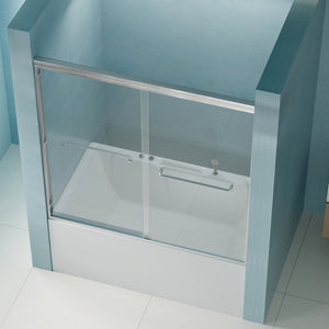 English Elm 56" Frameless Sliding Shower Door Tempered Glass Soft Close Matte Hardware Alcove Fit Brushed Nickel W1920P385336