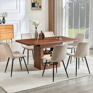 English Elm Expandable Walnut Finish Dining Set with Six Cushioned Pu Chairs for Modern Interiors Walnut+Black,Warm Grey W1151S04718