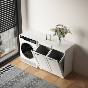 English Elm Laundry Cabinet Dual-Compartment Hamper with 2 Removable Liner Bags, Durable Melamine Finish, Space-Saving Storage W331P206345