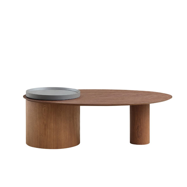 English Elm Modern Oval Ash Veneer Coffee Table with Hidden Storage for Minimalist Living Rooms Grey,Walnut W2085S00104