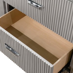English Elm Contemporary Stone Top Nightstand Reeded Drawers Chrome Pulls Gray Bedroom Storage B2741P435312