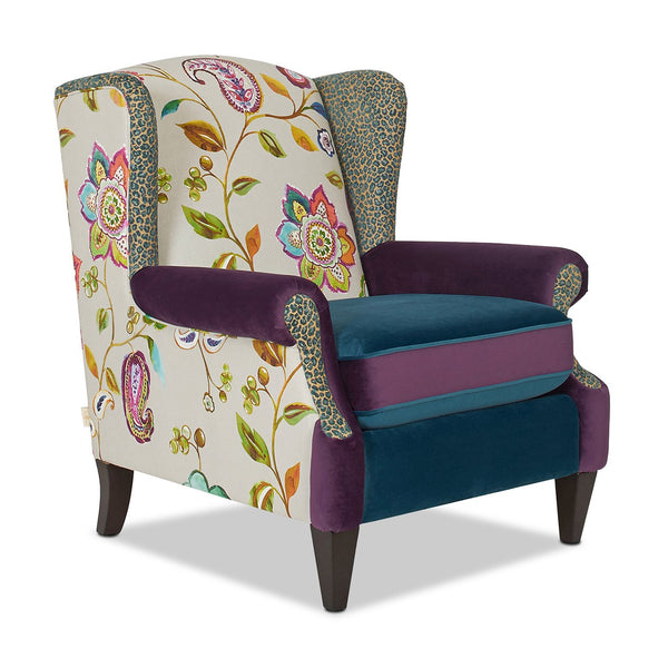 English Elm Jennifer Taylor Home - Anya Boho Chic Wingback Accent Chair - Luxurious Floral & Leopard Velvet In Blue-Teal & Purple B2719P238251