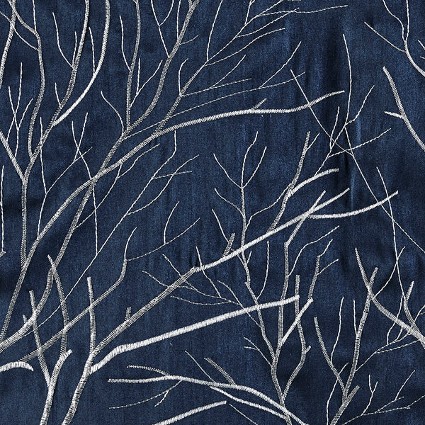 JLA Home Madison Park - Curtain embroidered faux silk panel with tree branch motif, lined for privacy, luxe sheen and drape Navy MP40-1782