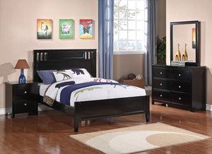 English Elm Simple Modern Full Size Bedframe with Carved Vertical Lines, Rubberwood MDF Construction, Elegant Design Black 44 L x 28 W x 5 H B011S01988