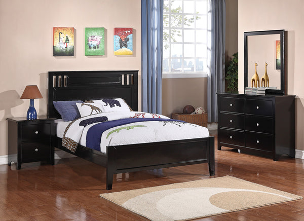 English Elm Simple Modern Full Size Bedframe with Carved Vertical Lines, Rubberwood MDF Construction, Elegant Design Black 44 L x 28 W x 5 H B011S01988