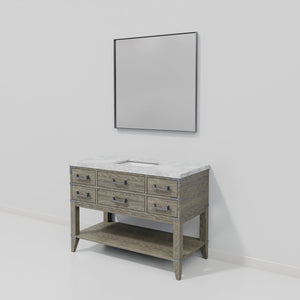 English Elm Grey Oak Single Bath Vanity 48 in W x 22 in D with Polished Carrara Marble Top, Soft-Close Drawers & 46 in Mirror B2731S01528