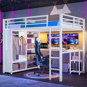 English Elm Metal Twin Xl Loft Bed with L Shaped Desk Wardrobe and Storage for Teens W1580S00401