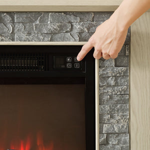 English Elm 70" Modern TV Stand with 23" Electric Fireplace, Faux Stone Mantel, Ample Storage & Cable Management White W2275S00022