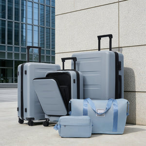 English Elm Luggage 5 Piece Hardside Abs Set with Front Access Carry on and Tsa Spinner Wheels Blue N732P391544C