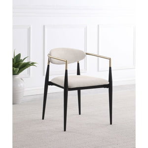 English Elm Mistra Two-Tone Beige Fabric Dining Arm Chair Set of 2 — Black Base, Hand-Painted Gold Arms, Sleek Comfort B062P299814