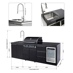 English Elm Outdoor Kitchen Island with Gas Grill Sink Refrigerator 304 Stainless Steel Bbq W5007S00019