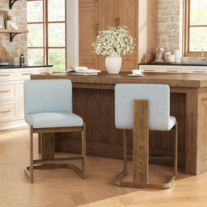 English Elm Modern Linen Upholstered Counter Stools Set of 2 with Rubberwood Legs for Kitchen Island Light Grey,Walnut N762P395711G
