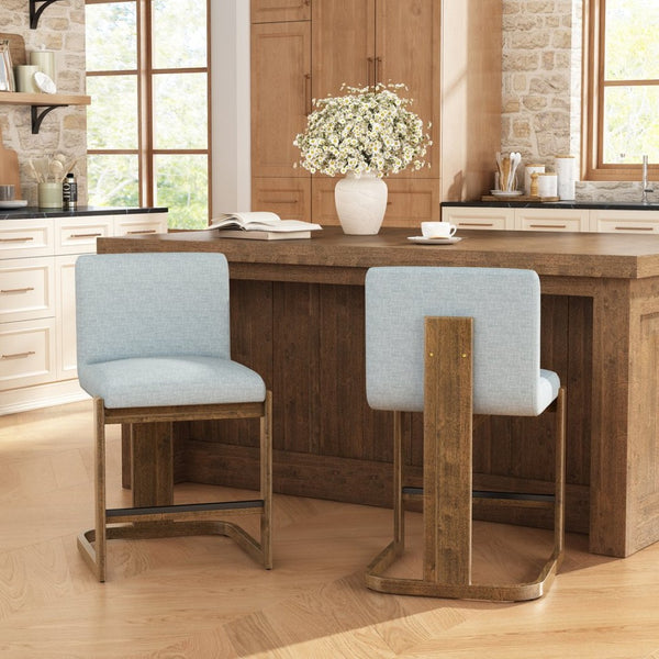 English Elm Modern Linen Upholstered Counter Stools Set of 2 with Rubberwood Legs for Kitchen Island Light Grey,Walnut N762P395711G