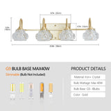 English Elm Modern Crystal Bathroom Vanity Light, 4-Light Golden Wall Sconce With Clear Glass Shade, Elegant Wall Mount Lighting For Bathroom, Powder Room, Or Vanity Mirror (No Bulbs)