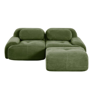English Elm 82'' Modular L-shaped Sectional Sofa Corduroy Upholstery Curved Arms for Living Rooms Olive Green W714S01255