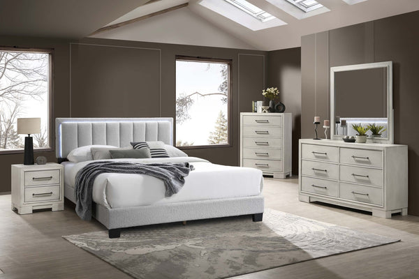 English Elm Modern Farmhouse Nightstand Antique White Wood Build Sleek Hardware Bedroom Side Table B011P448741