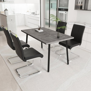 English Elm 55.12-70.87" Extendable Industrial Dining Set Faux Leather Chairs Mdf Top Seats Six Black+ Gray W2189S00909