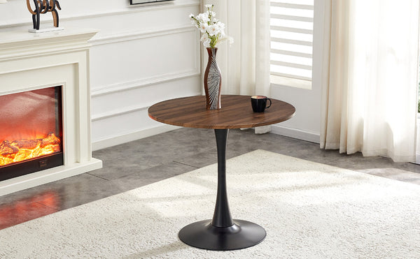 English Elm Round Faux Marble Tulip Pedestal Dining Table Mid Century Modern for Small Bistro Spaces Black,Walnut W2920P400946