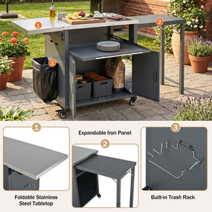 English Elm Outdoor Bbq Prep Cart Rolling Stainless Steel Grill Station with Foldable Work Surface Gray N719P407404E