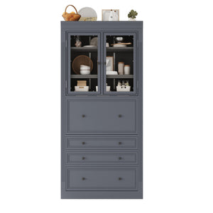 English Elm Topmax Shaker Pantry Cabinet with Drawers Power Outlet and Glass Doors SP000094AAE