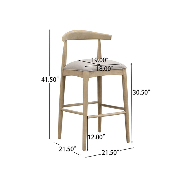 English Elm Christopher Knight Home® - BAR STOOL ladder-back farmhouse set of 2 with upholstered rubberwood seats, tapered legs, timeless charm Grey N771P339893D